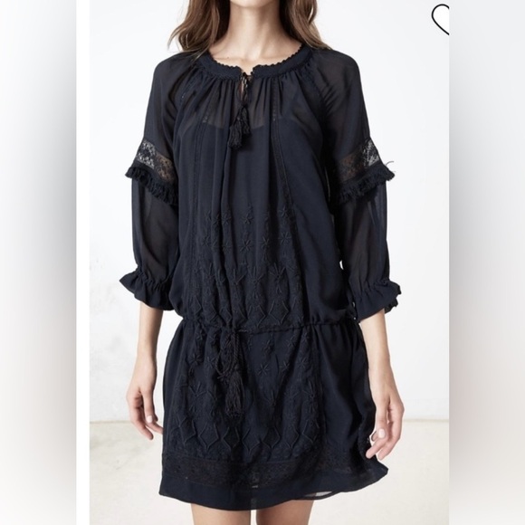 Ulla Johnson Frances Silk Embroidered Tassel Dress Midnight Blue Size 4 NWT Boho - Picture 11 of 11